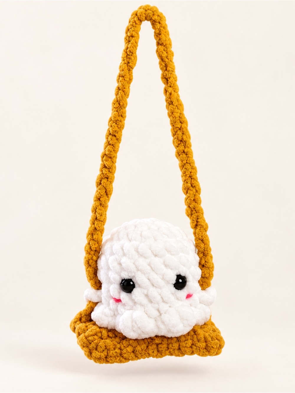Handmade Crochet Ghost on Swing Halloween Hanging Decor